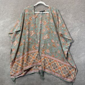 Derek Heart Cardigan Womens M Boho Floral Paisley Tassel Festival Kimono Hippie